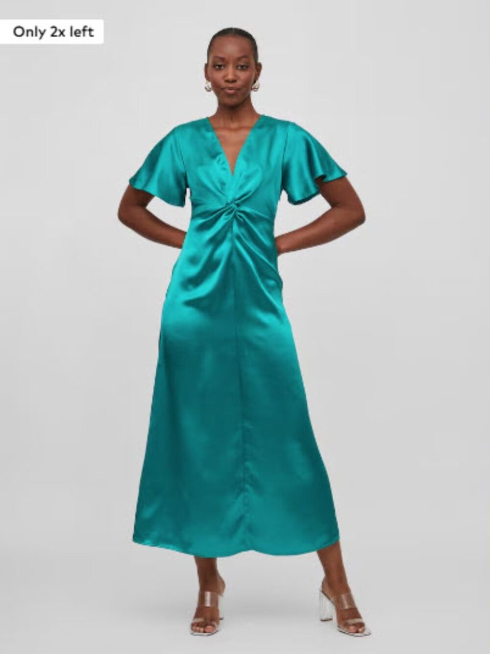 Vila Petite Bridesmaid Satin Flutter Sleeve Maxi Dress - NWT - 8/10
